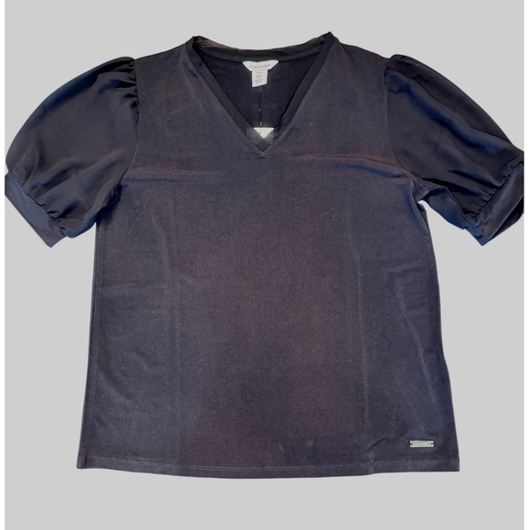 Calvin Klein Tops - Calvin Klein Black Puff Sleeve V-Neck Top - Small